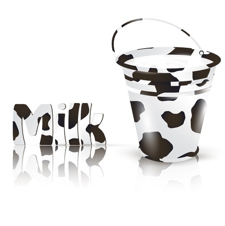 milk bucket with cow skin and text のイラスト素材