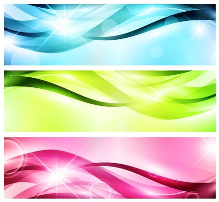 multicolored bright wavy banner set with starsのイラスト素材
