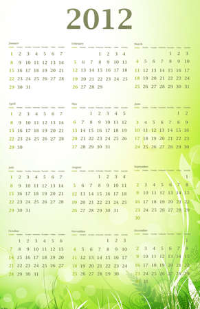 Illustration of 2012 eco green wall calendar (size 11x17 inch) with nature decorationのイラスト素材