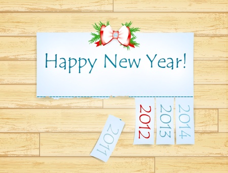Happy New Year message with years from 2011 to 2014 over wooden backgroundのイラスト素材