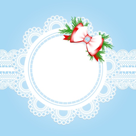 lace round frame with christmas decorative bow at blue background のイラスト素材