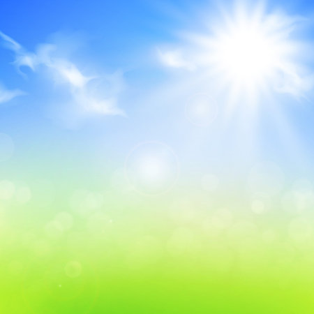 summer or spring background with blue sky and sunのイラスト素材