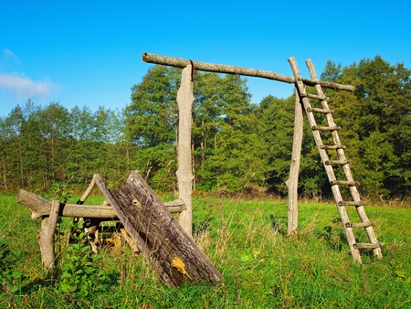 farmhouse courtyard with staircase in the summerの写真素材