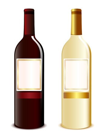 illustration of two wine bottles red and white のイラスト素材