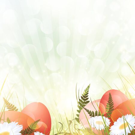 Easter theme with eggs and spring sunny meadowのイラスト素材