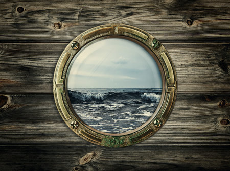 porthole with view at the sea 