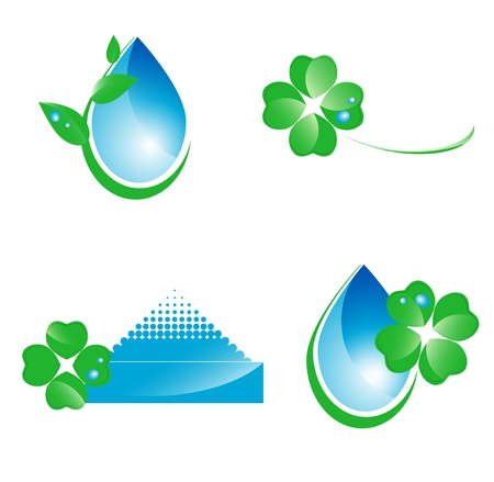 Water and green leaf ecology set of icons and symbols over whiteのイラスト素材