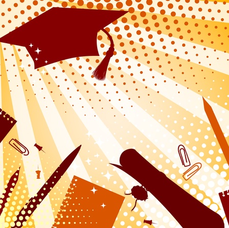 abstract education background with graduate hat and stationeryのイラスト素材
