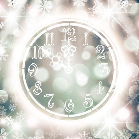 New Year Watch Over Bright Background With Snowflakes and Starsのイラスト素材
