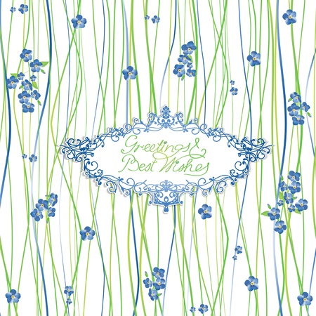 Greeting Card With Forget Me Not Flowers and Green Decorationのイラスト素材