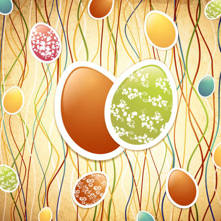 Easter Vintage Grunge Background With Multicolored Eggsのイラスト素材