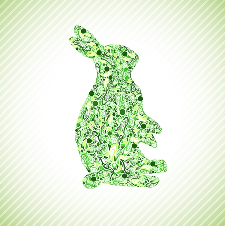 Abstract Floral Shape Green Rabbitのイラスト素材