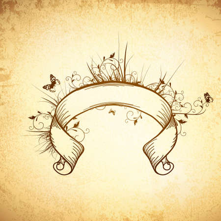 Old Decorated Ribbon Scroll Vintage Grunge Backgroundのイラスト素材