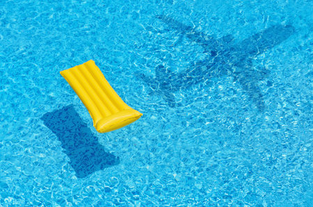 Air Mattress In The Pool And Airplane Shadow