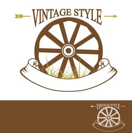 Vintage Rural Design With Old Wheel (Used Times New Roman font) With Copyspace For Your Text のイラスト素材