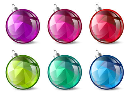 Multicolored Christmas and New Year Ball Collection Over Whiteのイラスト素材