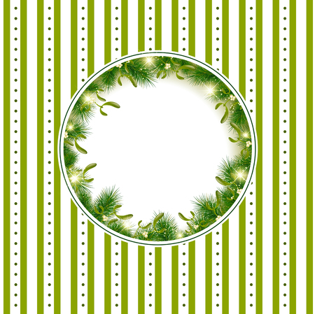 Christmas and New Year Greeting Card With Fir and Mistletoe, Copyspaceのイラスト素材