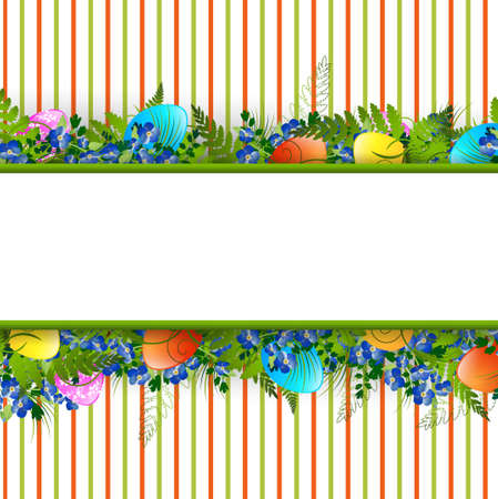 Easter Decorative Frame With Colored Eggs, Flowers and Grassのイラスト素材