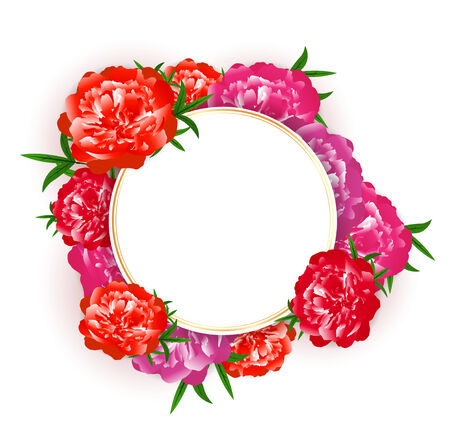 Floral Peony Round Frame Over White Background, Copyspace のイラスト素材