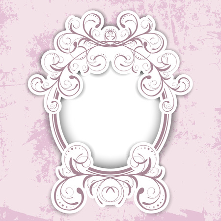 Vintage Floral Round Frame Over Grunge Background, Copyspaceのイラスト素材