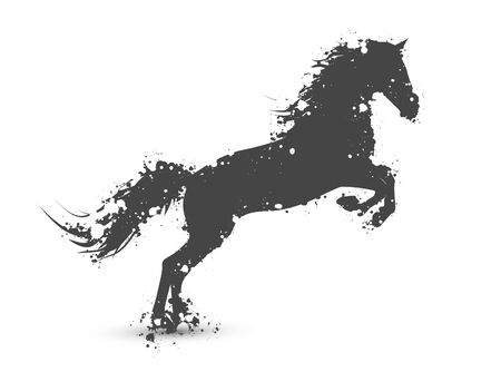 Illustration of Abstract Ink Splashes Horse In Motion Over White Backgroundのイラスト素材