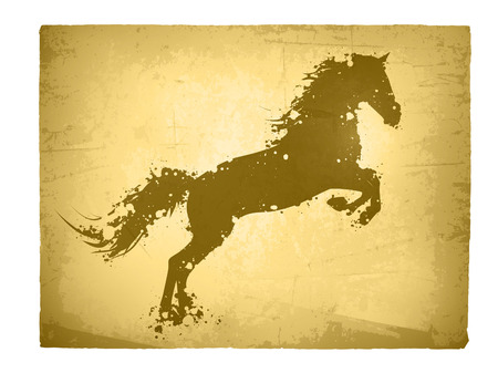 Illustration of Abstract Ink Splashes Horse At Vintage Grunge Paper Backgroundのイラスト素材