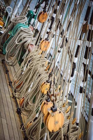 Running Rigging Alongside The Sailing Shipの写真素材