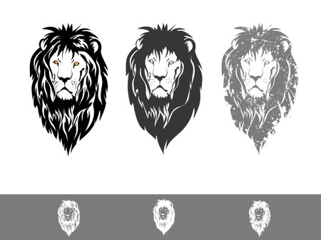 Illustration of Three Lion Portraits Over White Backgroundのイラスト素材