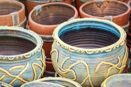 Earthenware Crockery on the Pottery Marketの写真素材