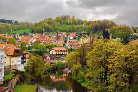 View of the Center of Old Town of Cesky Krumlov, Czech Republicの写真素材