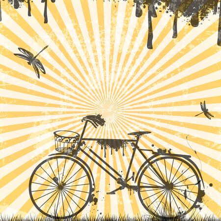 Single Retro Bicycle With Grunge Elements Over Vintage Backgroundのイラスト素材