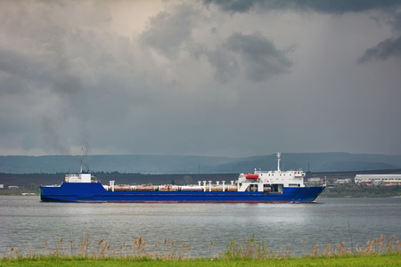 Ro-Ro Cargo Ship goes to the Seaの写真素材