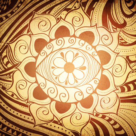Fird Eye Abstract Henna Brown Color Mandala Vintage Backgroundのイラスト素材