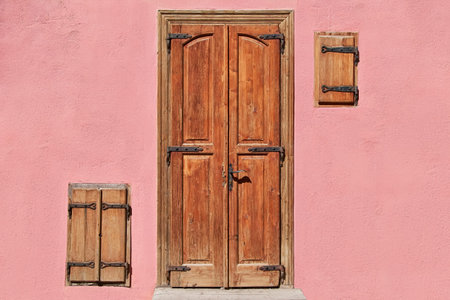 Closed Door and Windows of an Old House