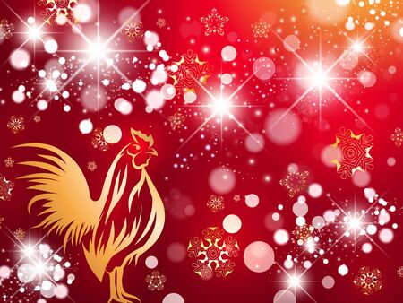 New Year of Red Fire Rooster Bright Background in Golden and Redのイラスト素材