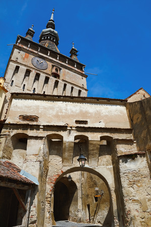 Clock Tower in Old Town of Sighisoara, Romaniaの写真素材