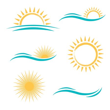 Sun and Sea Simple Logo Set Over Whiteのイラスト素材