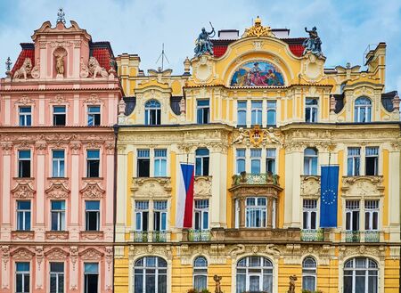 Facades of an Old Buildings in Prague, Czech Republikの写真素材