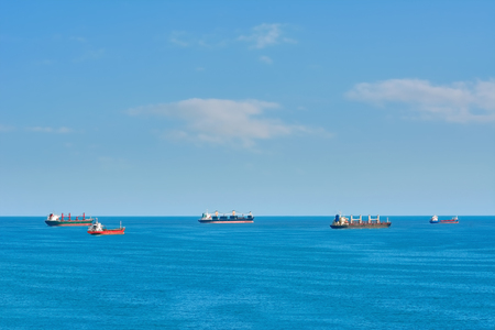 Cargo Ships at Anchorage in Black Seaの写真素材