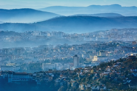 Panoramic View of Veliko Tarnovo in Fog, Bulgariaの写真素材