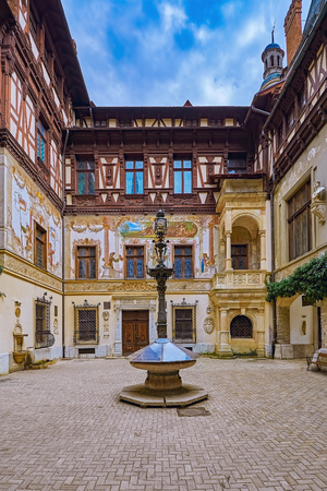 Courtyard  of an old Palace in Sinaia, Romaniaのeditorial素材