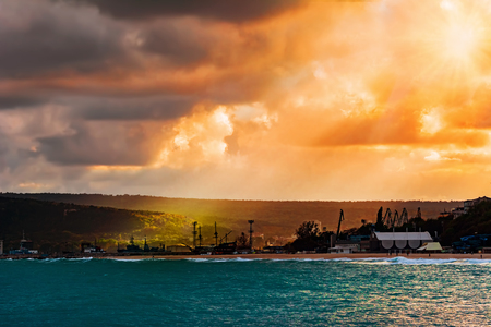 Evening in the port of Varna, Bulgariaの写真素材