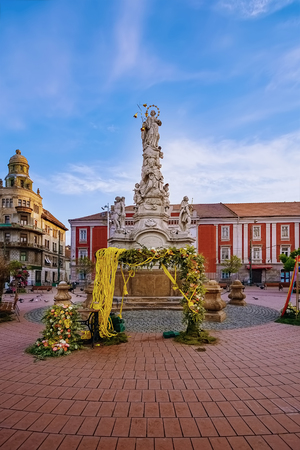Virgin Mary & St John of Nepomuk Monument on the Liberty Square Victory Square (Piata Libertatii), Timisoara, Romaniaのeditorial素材