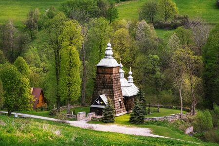 Wooden Greek Catholic church in Chyrowa, Krosno County, Polandの写真素材