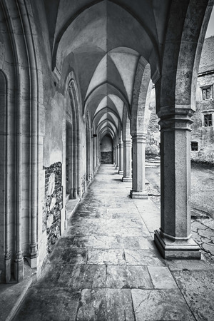 Passageway of anOld Gothic-Renaissance Castle in Transylvania, Hunedoara, Romaniaのeditorial素材