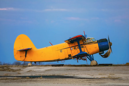 An Old One-engine Airplane on the Airfieldの写真素材