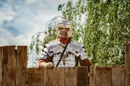 Alba Iulia, Romania - May 04, 2019: Legionary of Legio XIII Gemina Posing During the Festival Roman Apulumのeditorial素材