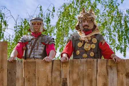 Alba Iulia, Romania - May 04, 2019: Legionary of Legio XIII Gemina Posing During the Festival Roman Apulumのeditorial素材