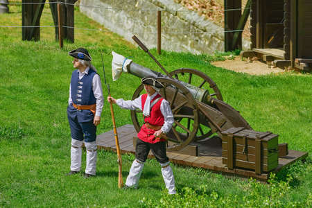 Alba Iulia, Romania - May 04, 2019: Fortress Cannon Ready to Fire.  During the Festival Roman Apulumのeditorial素材