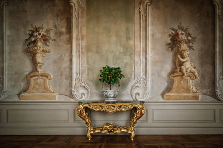 Table with a vase in an old house